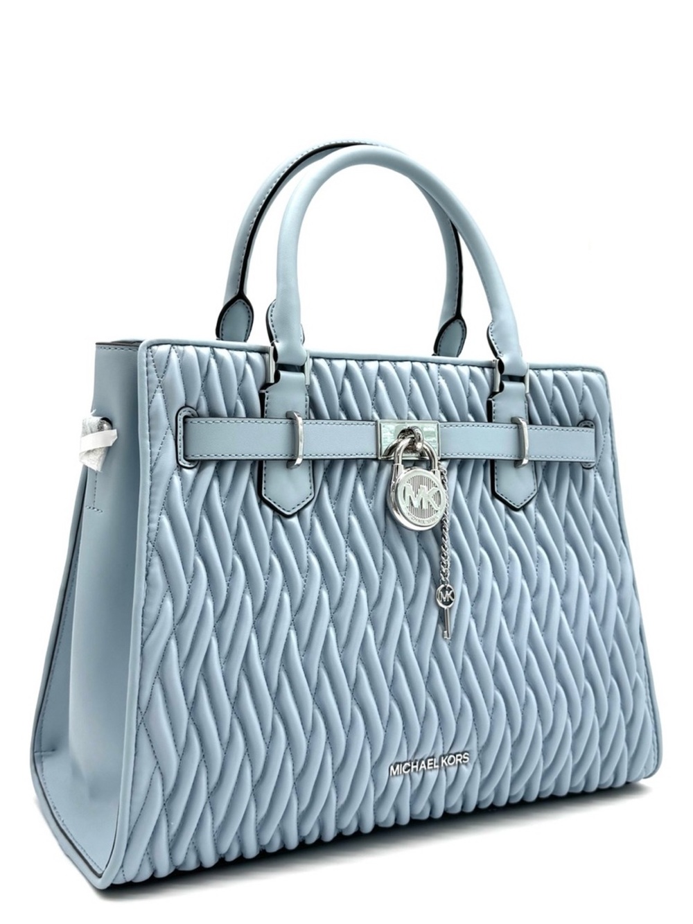 Michael Kors Hamilton Medium Matelassé Satchel Bag Pale Ocean